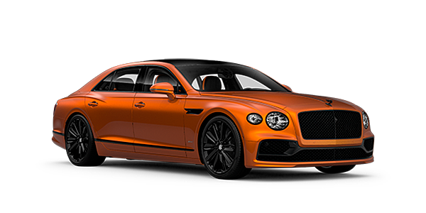 Bentley Edinburgh Bentley Flying Spur Speed front side angled view in Orange Flame coloured exterior. 