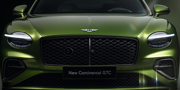 Bentley Edinburgh Bentley Continental GTC Speed convertible front bonnet detail in Tourmaline Green paint showing new light design